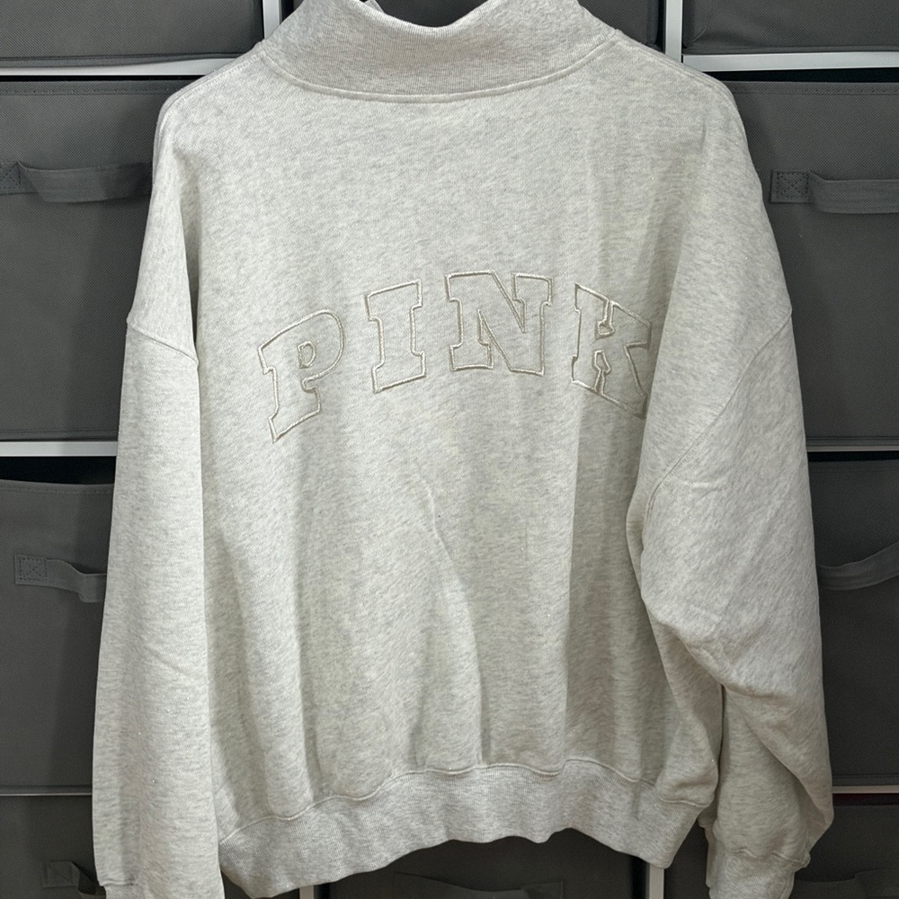 PINK Victoria's Secret Light Gray Quarter-Zip Sweater - Picture 6 of 10